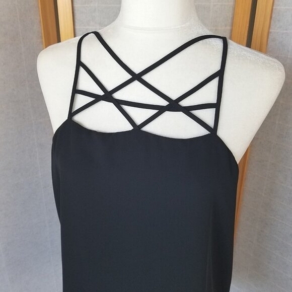 Express Barcelona Cami Tank Top Size Medium Spider Web Silky Black Y2K - Picture 3 of 11